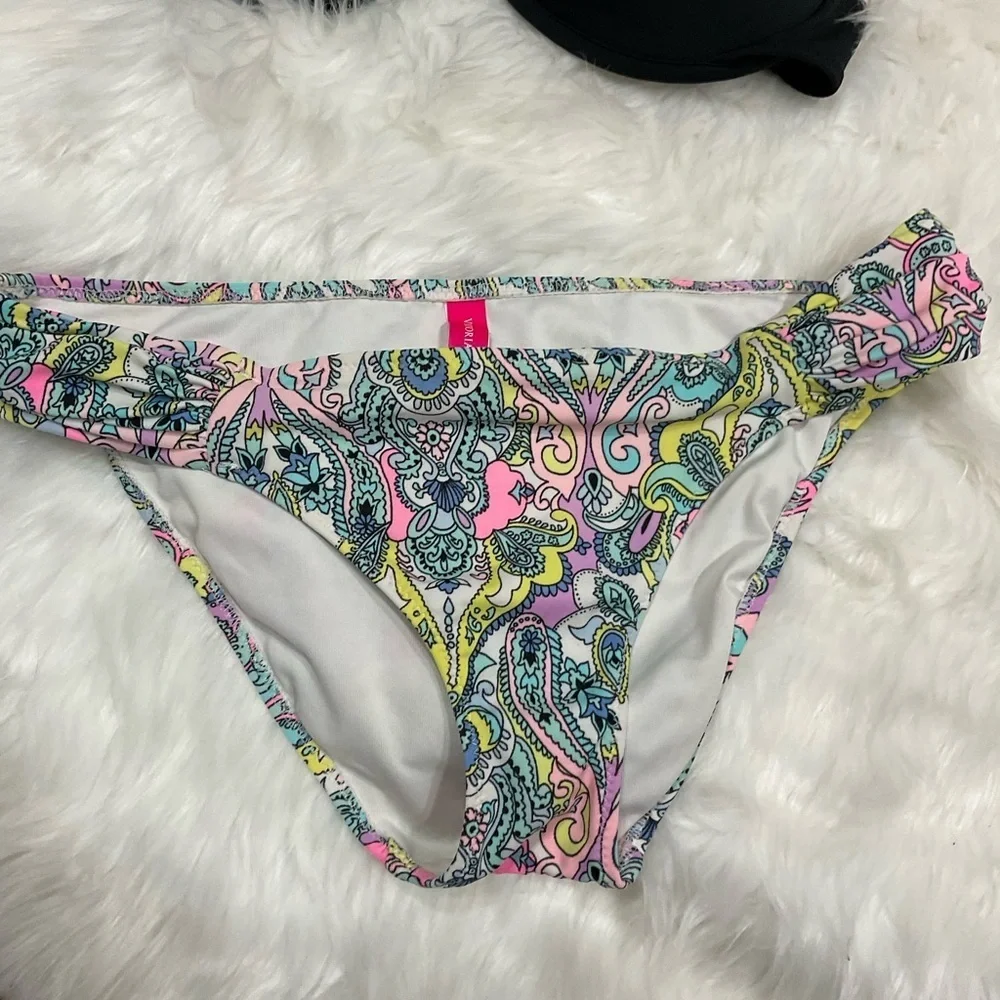 Vintage Victoria's Secret Black and Paisley Bikini Set